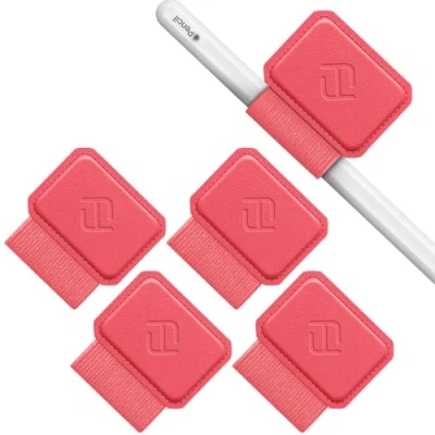 Afbeelding van Fintie 4 stuks zelfklevende penhouders voor Apple Pencil en stylus pen, elastische kunstleren penlushouder notitieboek, kalender, tablet, map, rood