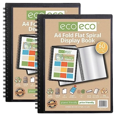 Afbeelding van eco A4 50% gerecycled 60 Pocket Fold Flat Spiral Bound Display Book, Pack van 2, eco135x2