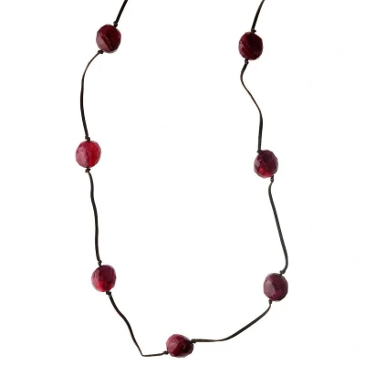 Afbeelding van Behave Lange kralen ketting bruin met roze paarse 100 cm