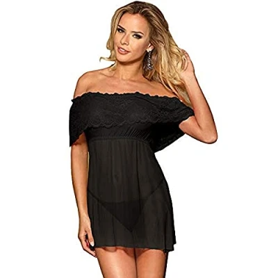 Afbeelding van SUBBLIME SHORT DRESS + THONG BLACK L/XL Lingerie Set for Woman Setjes