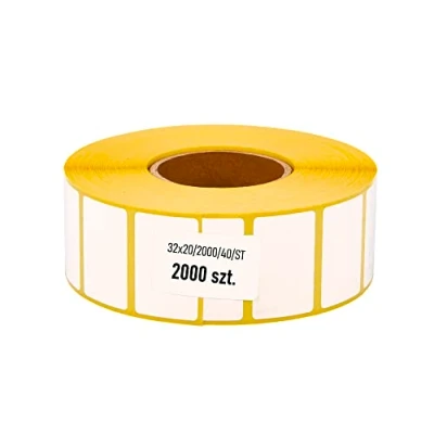 Afbeelding van MD Labels Witte thermische etiketten op rol, 32 x 20 mm, 2000 stuks, huls 40 permanent hechtend, voor barcodes