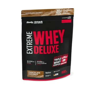 Afbeelding van Body Attack Extreme Whey Deluxe Chocolate Coconut Cream, 900 g, Made in Germany, eiwitpoeder met aminozuren, Triple Complex, CFM Isolate, eiwitpoeder, vetarm, suikerarm
