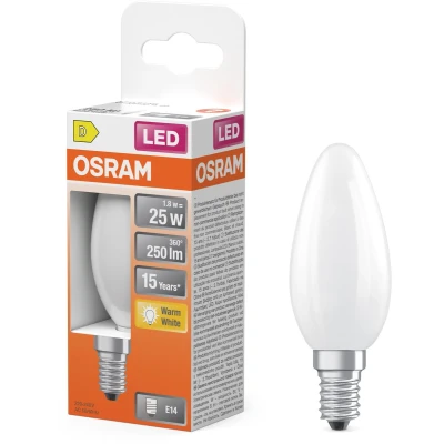 Afbeelding van OSRAM LED lamp Ster kaarsvorm B25 filament, 2700 K warm wit, 1,8 W, E14, mat, 250 lm, 15.000 h, voor kroonluchters, decoratieve armaturen, niet verblindend