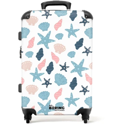 Afbeelding van NoBoringSuitcases.com Grote koffer Schelpen patroon kleurrijk Kinderkoffer geschikt voor jongen en meisjes Reiskoffer met 4 wielen Trolley op wieltjes Rolkoffer groot kinderen 72 liter Ruimbagage valies 20kg