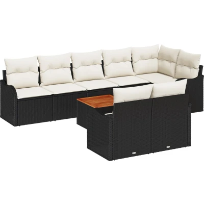 Afbeelding van vidaXL 9 delige Tuin Sofa Set met Kussens in Zwart Poly Riet Acacia