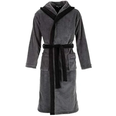 Afbeelding van Di Ficchiano Monza badjas met capuchon voor heren, pluizige ochtendjas, elegante microvezel nachtkleding, kimono keuze uit kleuren en maten S 5XL, badjas, Öko Tex standaard 100, Grijs zwart, L