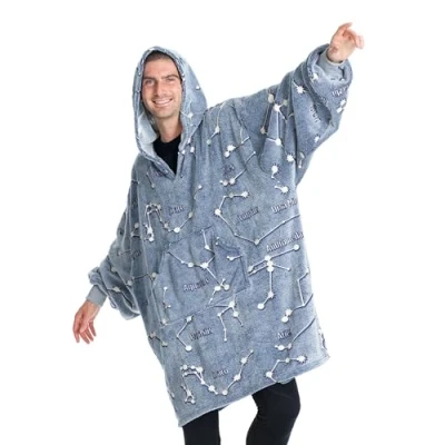 Afbeelding van Kanguru Kangurone Glow Constellations Hoodie Fleece Deken sweatshirt met, Oversized Draagbare in the Dark Sterrenbeelden met bonteffect, Blauw, voor Volwassenen Mannen Vrouwen maat 95x95cm