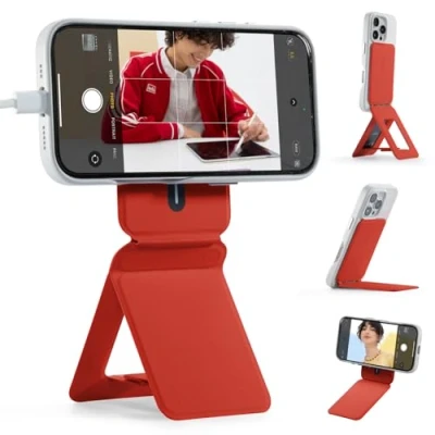 Afbeelding van MOFT Smartphone statief voor iPhone 16/15/14/13 serie, onzichtbare universele statiefhouder telefoon met 4 modi self vlogging, bladeren, macrofotografie, videogesprekken, rood