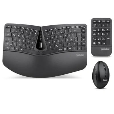 Afbeelding van Perixx PERIDUO 606A, 3 in 1 draadloos compact ergonomisch toetsenbord met verticale muis en numerieke toetsenbord, verstelbare palmsteun, kantelbaar wiel, platte toetsen