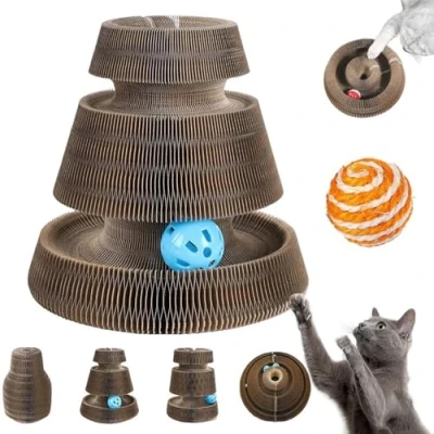 Afbeelding van Kitten Curl, Curl Toy, Kurls Cat Interactive Scratch Pad Toy with Bell Ball for Indoor Cat, Magic Organ Scratcher Board (C)