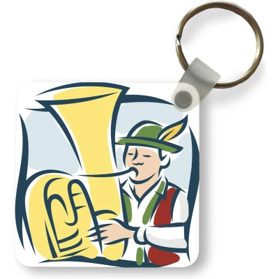 Afbeelding van Sleutelhanger een kleurrijke illustratie van tuba speler Plastic Rond Uitdeelcadeautjes