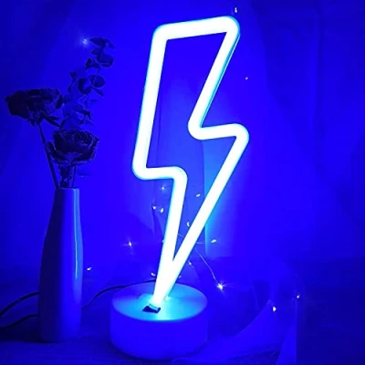 Afbeelding van Blauw Bliksem Neon Licht, Slaapkamer Nachtlampje, LED Licht Borden Aangedreven door Batterij/USB, Lichtdecoratie voor Kerstmis Verjaardagsfeestje Tafellamp Kinderen Geschenken