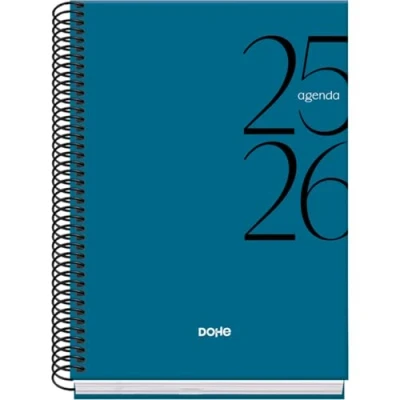 Afbeelding van Dohe Schoolagenda 2025 2026 Weekoverzicht, Formaat A5 (15x21 cm), Spaans en Engels, September tot Juni, Spiraalbinding, Harde Kaft SYSTEM Blauw