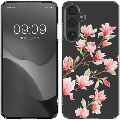 Afbeelding van kwmobile telefoonhoesje geschikt voor Samsung Galaxy A15 5G Hoesje smartphone in poederroze / wit transparant Magnolia design