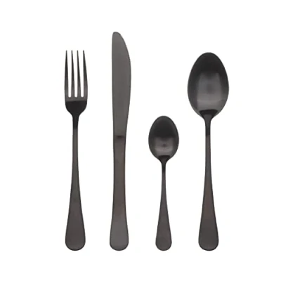 Afbeelding van BERGNER Munich Bestekset 24 delig, 6 messen, vorken, lepels en theelepels, roestvrij staal 18/10, modern design, vaatwasmachinebestendig, matzwart