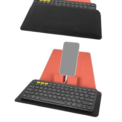 Afbeelding van GEEKRIA Compacte toetsenbordhoes, veganistisch lederen reistas met telefoon en tablethouder, toetsenbordhoes compatibel Logitech Pebble Keys 2 K380s/Logitech K380, Magic Keyboard (zwart)