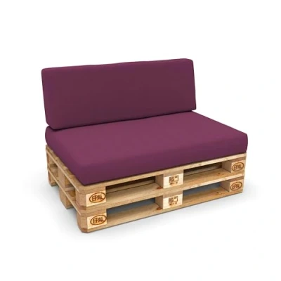 Afbeelding van POKAR Europallet kussen 2 delige set: 1x zitkussen 120x80cm + rugleuning 120x40cm, tuinbank, binnen en buiten, koudschuim, palletvrij, violet