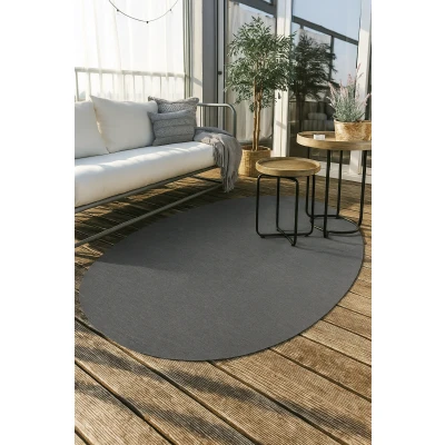 Afbeelding van Brussels Uni Buitenkleed Ovaal Effen Indoor &amp; Outdoor Vloerkleed Tuinkleed, Balkonkleed Zilver Grijs Polypropyleen 200x290 cm