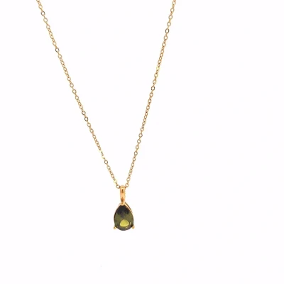 Afbeelding van Ketting goud met groene kristal druppel vormige bedel
