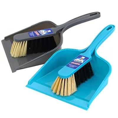 Afbeelding van MR.SIGA Veegset met zelfsluitende schep, bezem en veegschep, set van 2 stuks, blauw grijs
