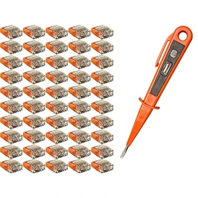 Afbeelding van H+H Werkzeug SKK50 50 Set 3 polig + 1 x spanningstester/fasetest 45300 VDE (verbindingsklem steekklem connector verbindingscontactcontactcontactklemmen), oranje, 0,5 2,5 mm²