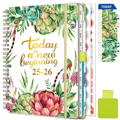 Afbeelding van Gumiho Weekkalender 2025 2026, spiraalbinding, A5, schoolagenda (juli juni 2026), 12 maanden, planner met penlus, bladwijzer en planstickers (lichtgroen)