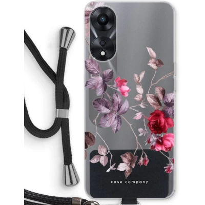 Afbeelding van Case Company® hoesje met Koord geschikt voor Oppo A78 5G Mooie bloemen Telefoonhoesje Zwart Bescherming aan alle Kanten en Over de Schermrand