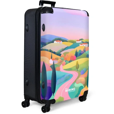 Afbeelding van NoBoringSuitcases.com® Koffer groot Reiskoffer lichtgewicht Heuvelachtig landschap met pastelkleuren Rolkoffer 4 wielen Grote trolley XL 98 liter bagage