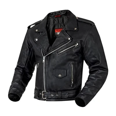 Afbeelding van Ozone Ramones Motorjas van leer, voor heren, casual, beschermer ellebogen en schouders, 5 zakken, verstelbare taille