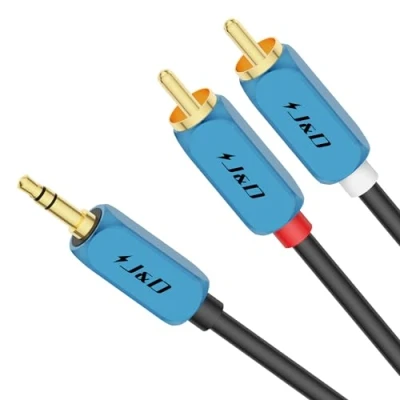 Afbeelding van J&amp;D RCA Audiokabel, 3,5 mm Mannelijk naar 2 Phono Stereo Audio Adapter Aux Kabel met Zware Koperen Behuizing Verguld, Male Audiostereokabel, 1,8 Meter