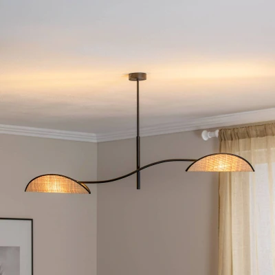 Afbeelding van EMIBIG LIGHTING Plafondlamp Lotus, zwart/rotanoptiek, 2 lamps