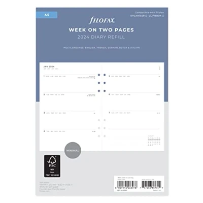 Afbeelding van Filofax A5 Minimale week op twee pagina&#039;s 2024 dagboek, Wit