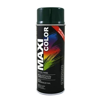 Afbeelding van Maxi Color NEW QUALITY spuitlak lakspray glans 400 ml universele spray nitro cellulose verf in sneldrogende spuitverf (RAL 6005 mosgroen glanzend)