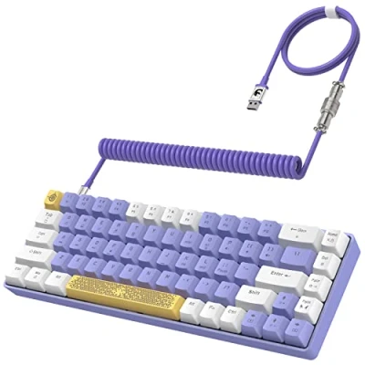 Afbeelding van YINDIAO T8 60% Mechanisch Gamingtoetsenbord,68 Toetsen,US Layout Bedraad Toetsenbord,18 RGB Achtergrondverlichting,Blauwe Schakelaar,Pro Gerolde USB C Kabel,voor PC,Mac,PS4 Paars