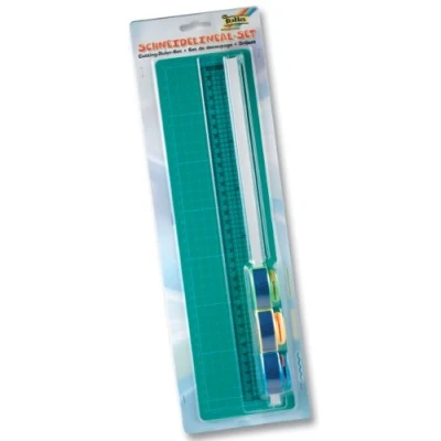 Afbeelding van folia 23003 snijliniaalset, 35 cm liniaal met snijgeleiding en snijonderlegger, 3 verwisselbare snijrollers voor gladde, golvende perforeersnijden