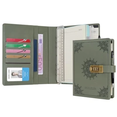 Afbeelding van WASON Dagboek met slot, A5 map, gelijnd, spiraal, notitieboekplanner, portfolio en navulbaar schrijven, gelinieerd papier, notitieblok, pen, klembord organizer voor ideaal zaken, school reizen