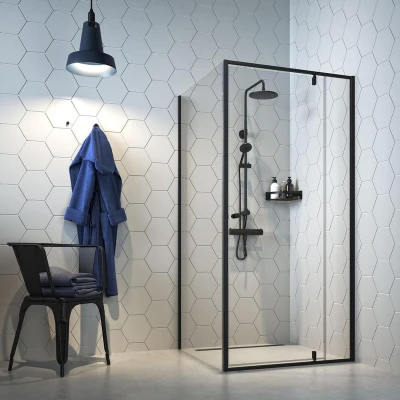 Afbeelding van Douchedeur Sealskin Contour Draaideur Met Vast Deel Zijwand Mat Zwart