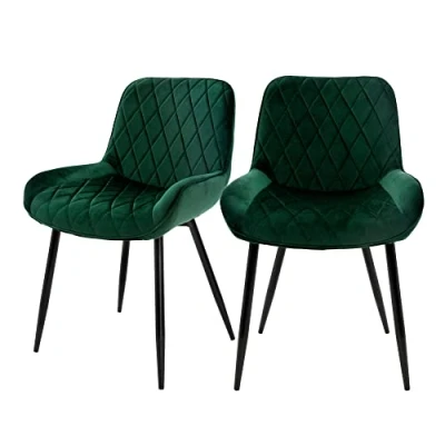 Afbeelding van Eetkamerstoel set van 2 donkergroen in fluweel en staal incl. rugleuning armleuningen ML Design