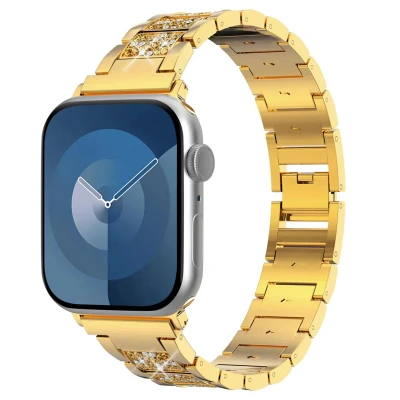 Afbeelding van Apple Watch bandje Sparkle Schakelbandje Staal Goud Geschikt voor Series1/2/3/4/5/6/7/8/9/10/SE (38/40/41 mm) Series 10 (42
