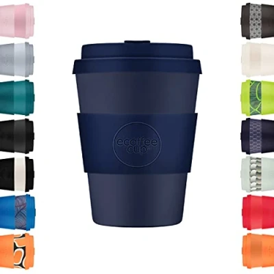 Afbeelding van Ecoffee Cup Dark Energy PLA Koffiebeker to Go 350 ml Donkerblauw Siliconen