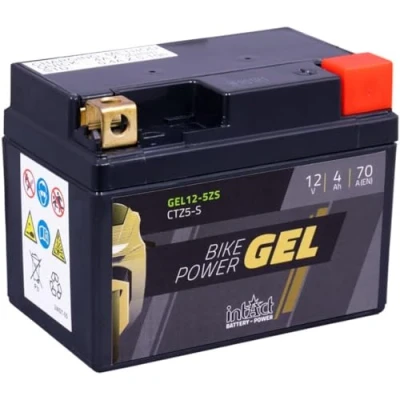 Afbeelding van intAct Bike Power GEL12 5ZS, CTZ5 S, motoraccu 12V 4Ah 70A (EN), onderhoudsvrije gel met 30% meer startvermogen, voor scooters, motoren, quads, zitmaaiers