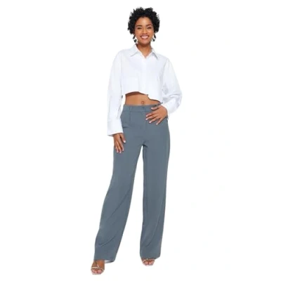 Afbeelding van Trendyol Licht Kaki Hoge Taille Wijde Pijpen Geplooide Geweven Stoffen Broek Twoaw21Pl0076
