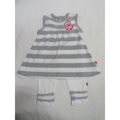 Afbeelding van dirkje , kledingsetje overgooier + legging wit / grijst ,summer fuchia 9 maand 74