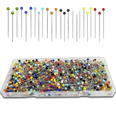 Afbeelding van Urmspst 600 stuks naaispelden (opgewaardeerd), 1,5 inch rechte pinnen met 4 mm gekleurde glazen kop, quiltspelden voor stof, sieraden doe het zelf, knutsel en naaiproject (kleurrijk)