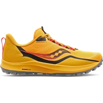 Afbeelding van Saucony Peregrine 12 Trail hardloopschoenen, Heren, Maat: 44.5, Vizigold/vizired Textiel/ synthetisch