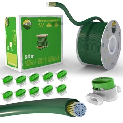 Afbeelding van 50 m begrenzingskabel + 10 kabelverbinders voor robotmaaier, grasmaaier, accessoireset, begrenzingsdraad zoekkabel, compatibel met Gardena/Bosch/Husqvarna/Worx/Honda/ROBOMOW/iMow