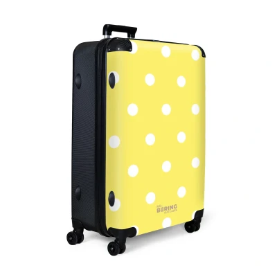 Afbeelding van NoBoringSuitcases.com® Koffer groot Reiskoffer lichtgewicht Gele achtergrond met witte stippen Rolkoffer 4 wielen Grote trolley XL 98 liter bagage