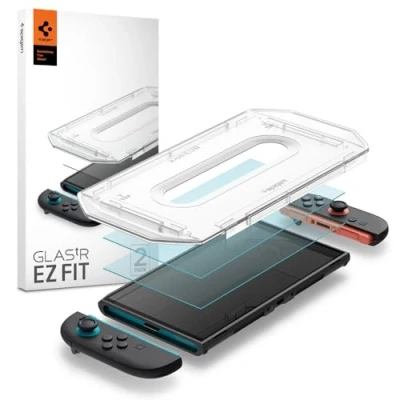 Afbeelding van Spigen Glas.tR EZ Fit Screenprotector compatibel met Nintendo Switch 2 2025, Stuks, Sjabloon voor Installatie, Kristalhelder, Case friendly, 9H Gehard Glas