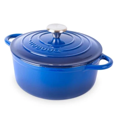 Afbeelding van Gietijzeren Pot met Deksel Anti aanbaklaag, Ovenbestendig, Geëmailleerde Braadpot Robuust Kookgerei Donkerblauw 2,9L Van Nuovva