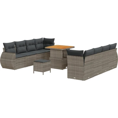 Afbeelding van vidaXL 11 delige Tuinbank Set met Kussens Grijs Poly Riet Acacia